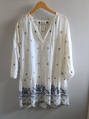 Madewell White and Blue Cotton Midi Tunic Dress Size Large